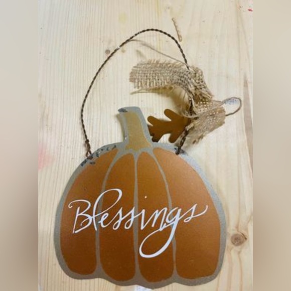 *Blessings Holiday Metal Pumpkin Ornaments Set of 2 - Picture 4 of 10